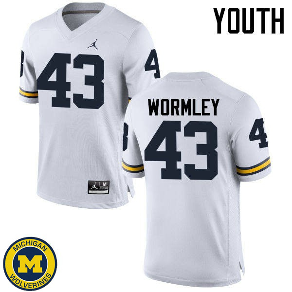 Youth University of Michigan #43 Chris Wormley White NCAA Football Jersey